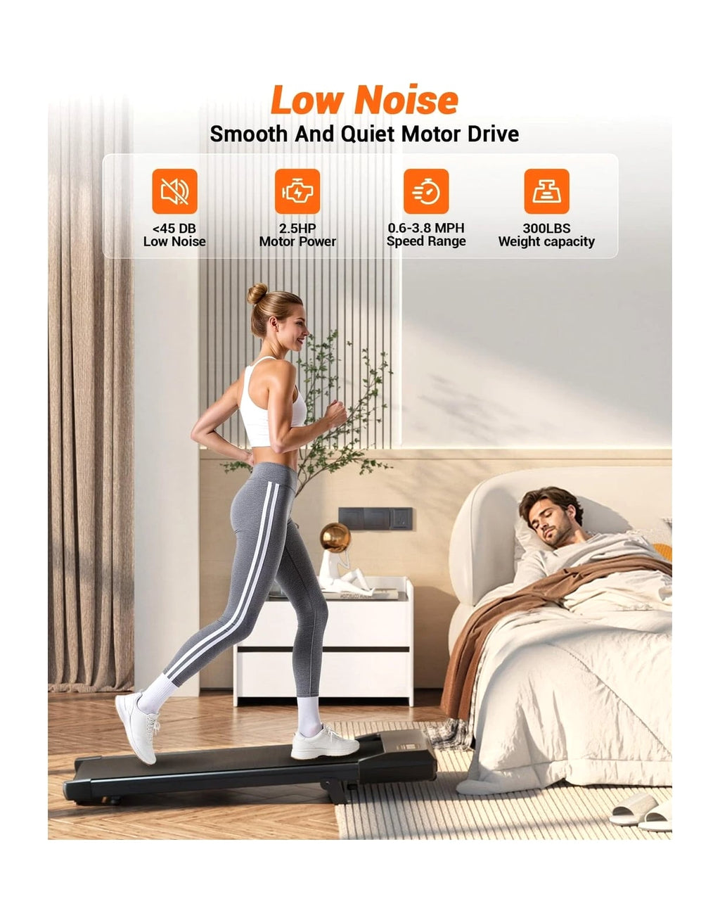 Walking Pad with 6% Incline, 300LBS Capacity Under Desk Treadmill for Home Office