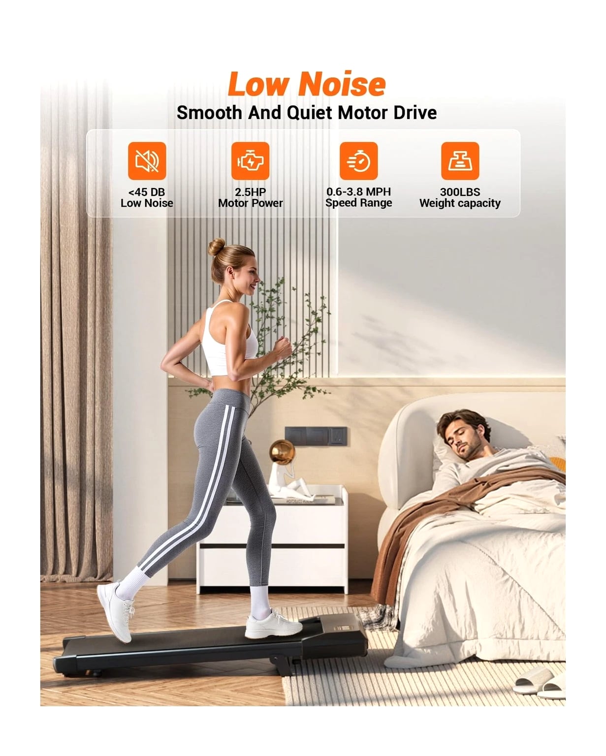 Walking Pad with 6% Incline, 300LBS Capacity Under Desk Treadmill for Home Office