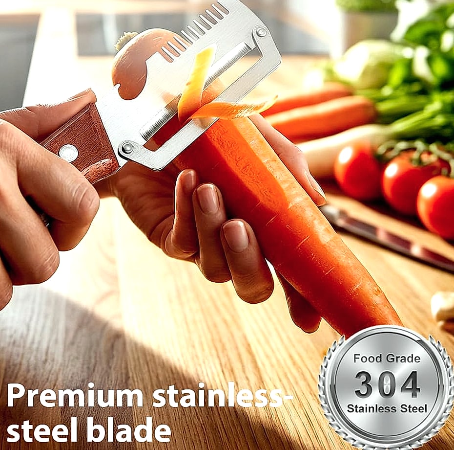Vegetable Peeler with Wooden Handle and Bottle Opener