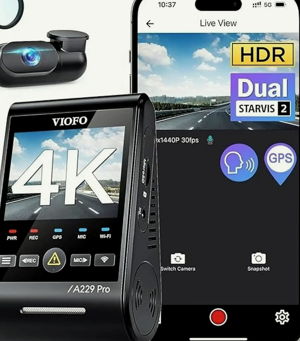 4K HDR Dual Dash Cam with Front and Rear Recording, GPS