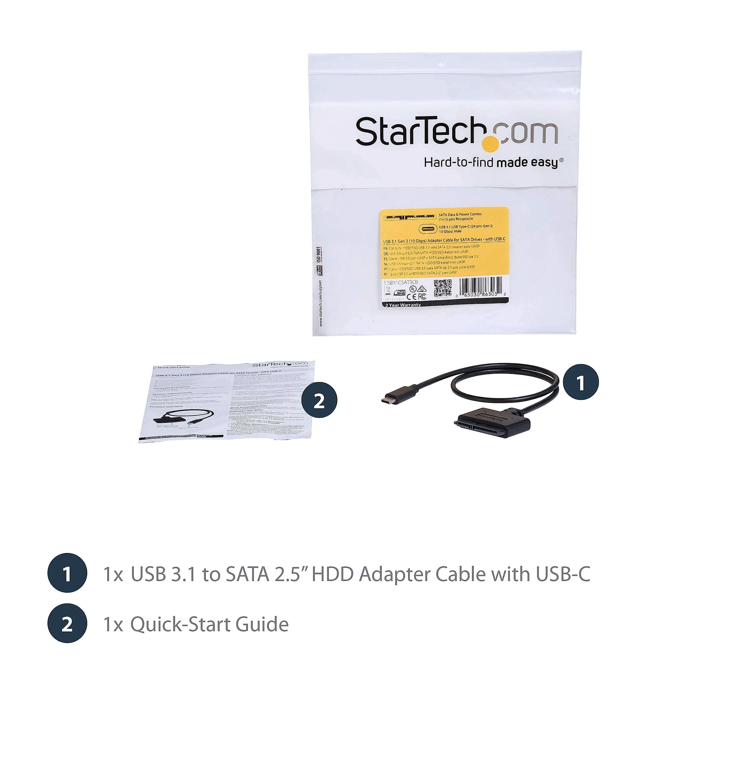 StarTech SATA to USB-C Cable, 10Gbps external hard drive adapter