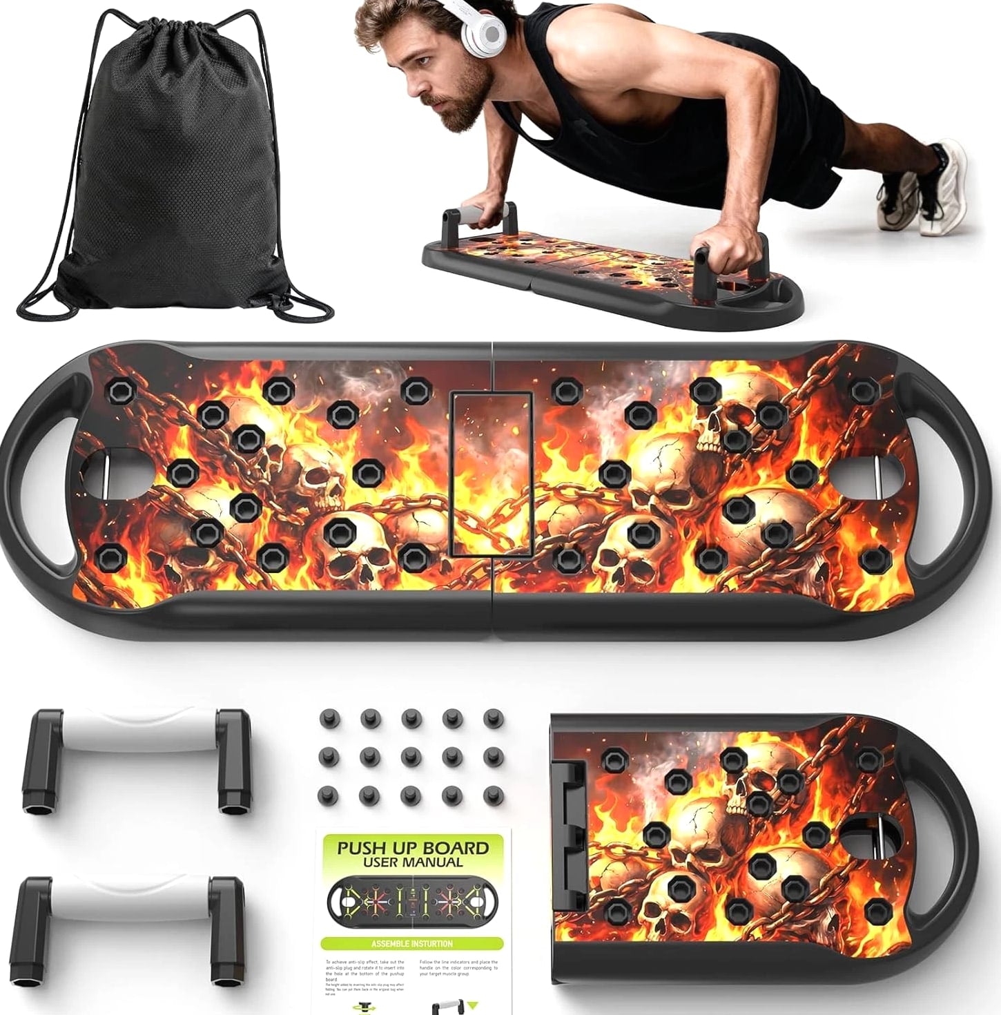 20-in-1 Push Up Board Home Gym Equipment with Handles Strength Training