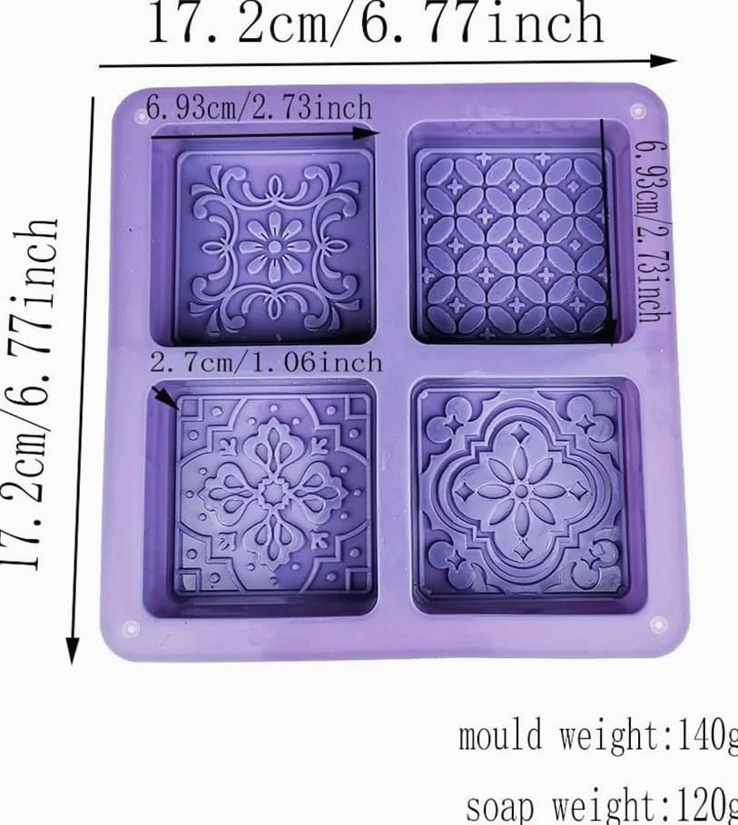 Silicone Soap Mold - 4 Cavities Square Flower Baking Molds For Soap Candles Jelly