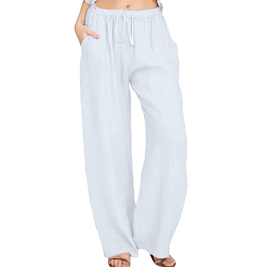 Women's Cotton Linen Elastic Waist Casual Pants