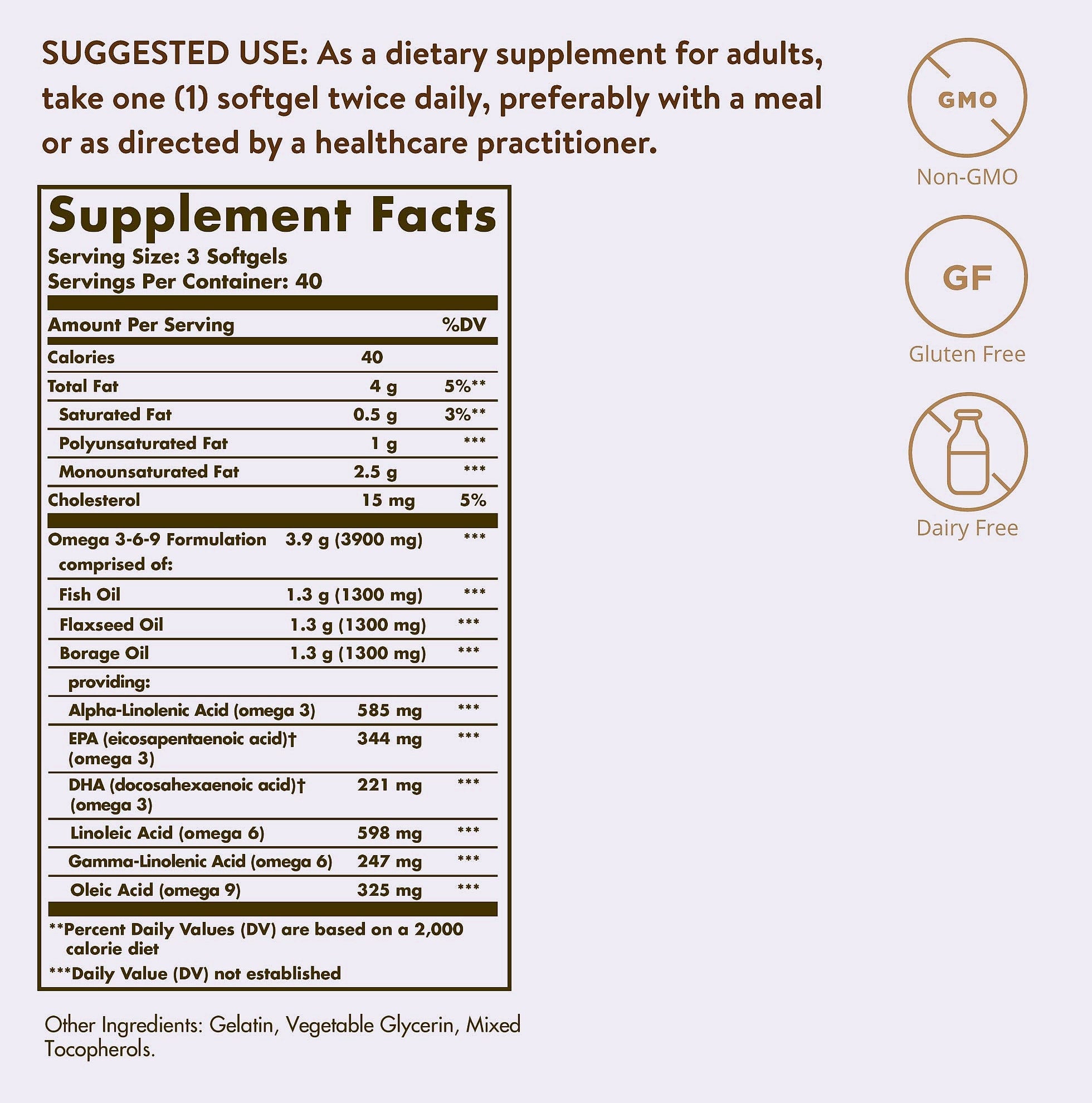 Solgar Omega 3-6-9 1300 mg Fish Oil Softgels, 120 Count