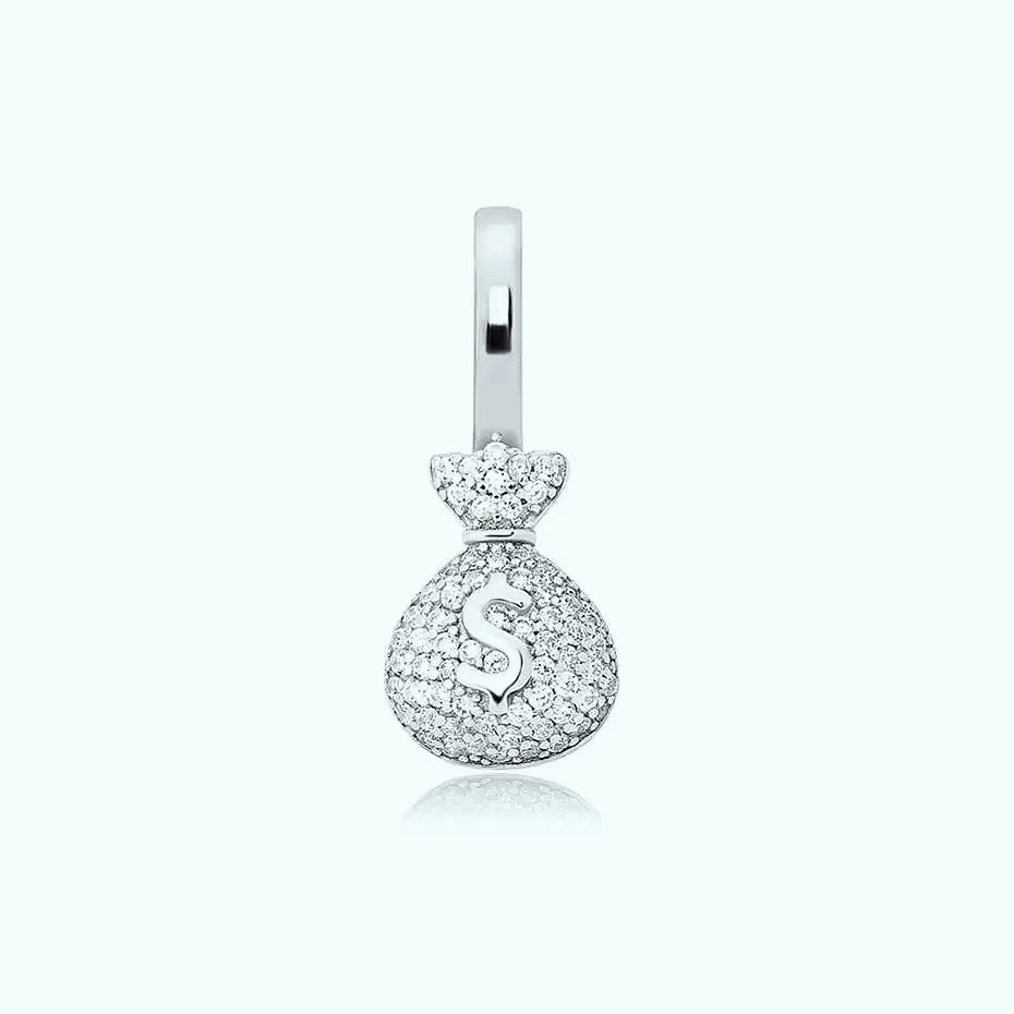 TOPGRILLZ 925 Sterling Silver Money Bag Pendant Box Chain