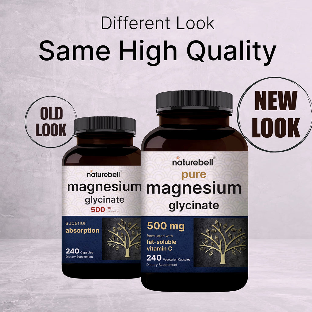 NatureBell Magnesium Glycinate 500mg, 240 Veggie Capsules