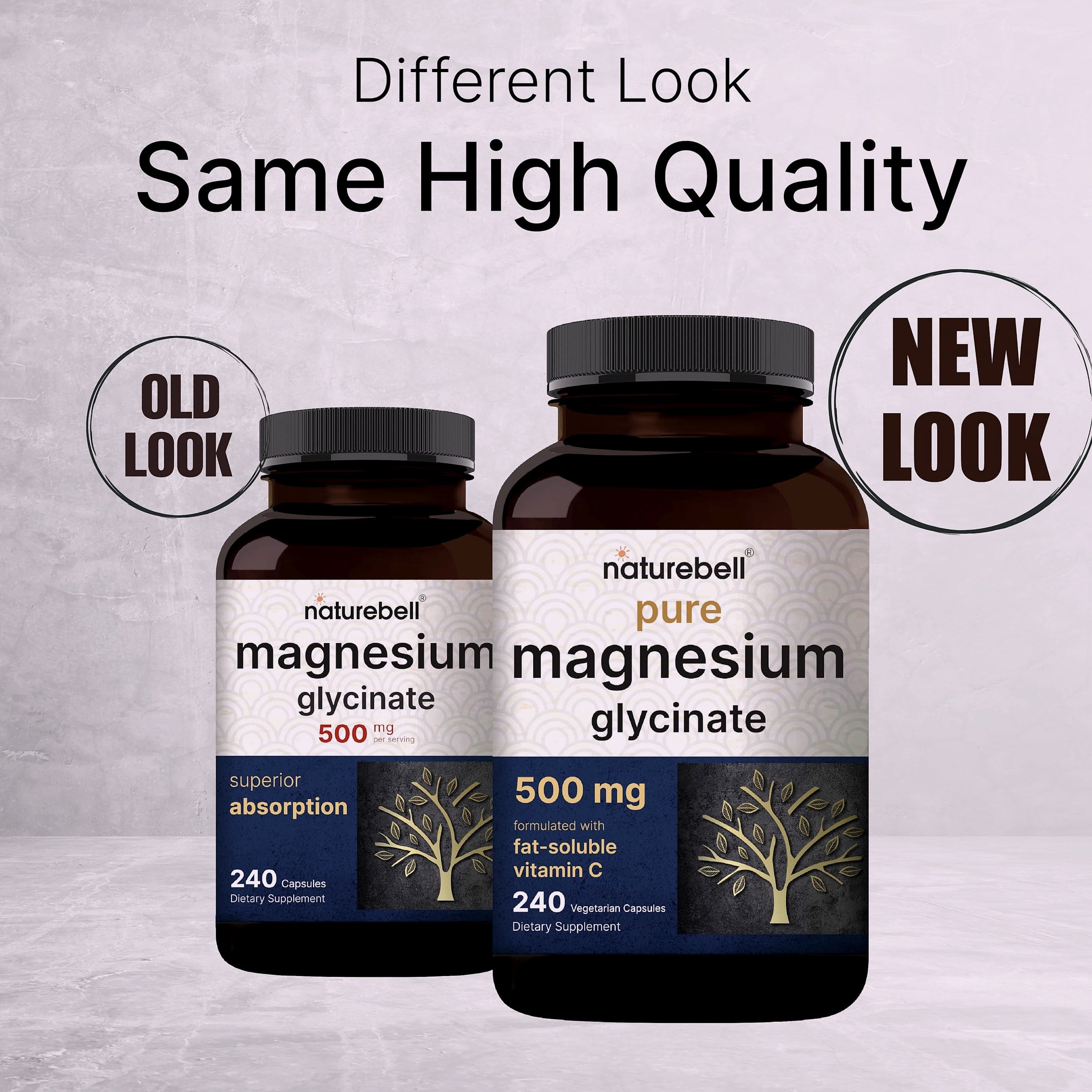 NatureBell Magnesium Glycinate 500mg, 240 Veggie Capsules