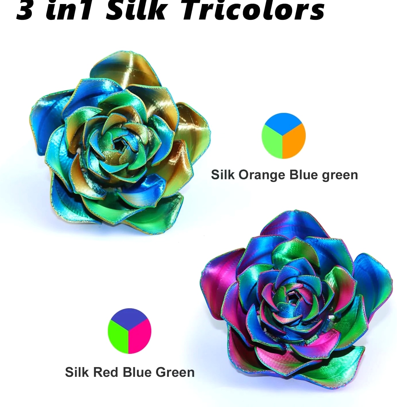 3D PLA Filament 1.75mm Bundle, Tri-Color 3D Printer Filament, Rainbow Silk
