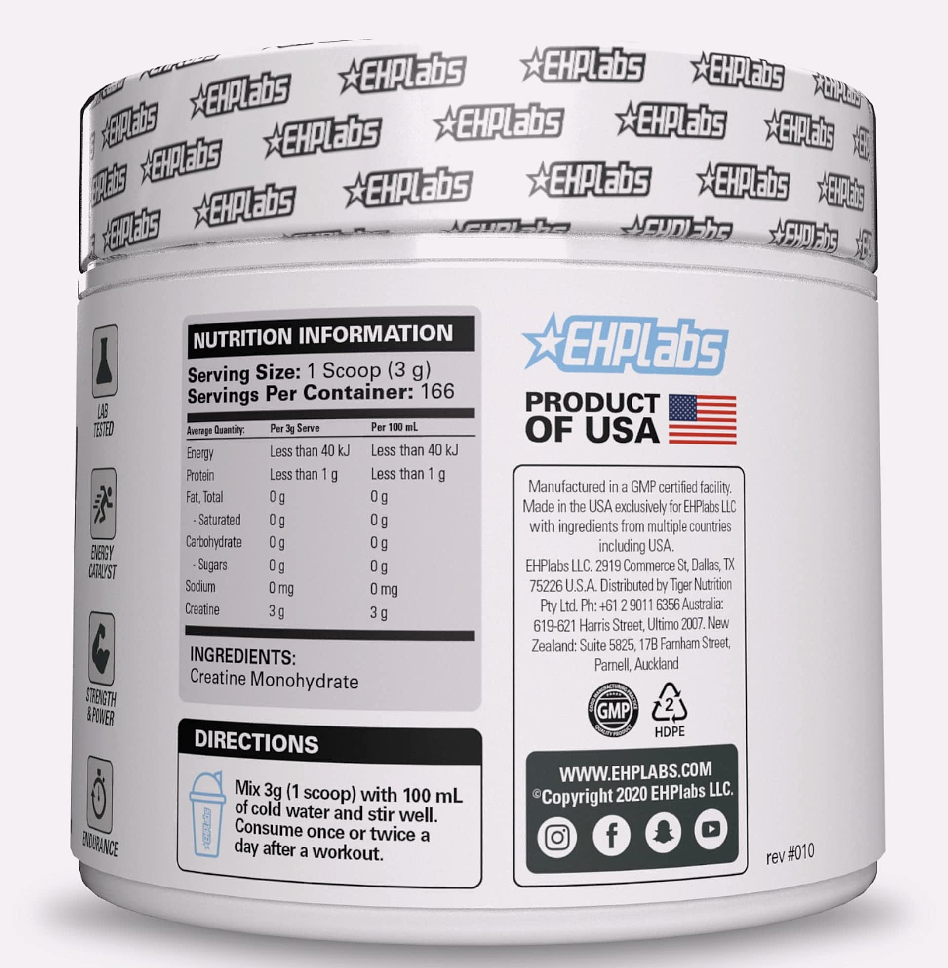 EHP Labs CREA-8 Micronized Creatine Monohydrate Powder 500g