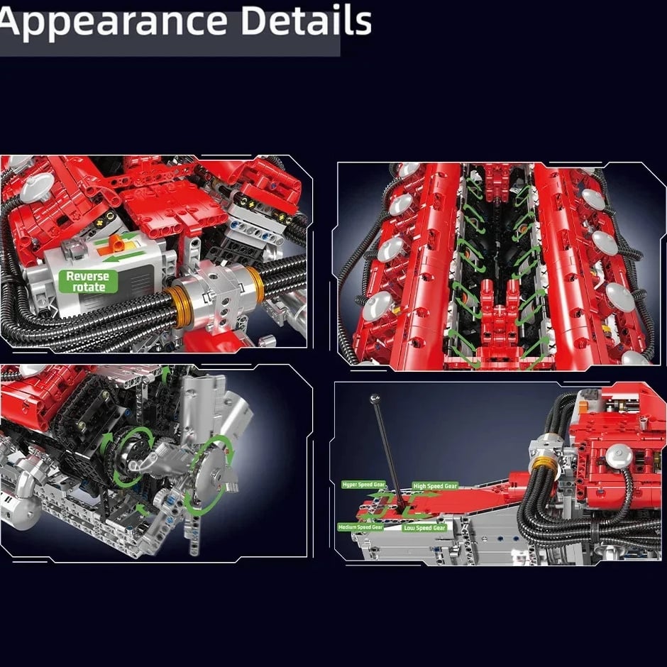 MOULD KING 10169 V12 Engine Model - 3472 Pcs Motorized Building Kit for Adult Car