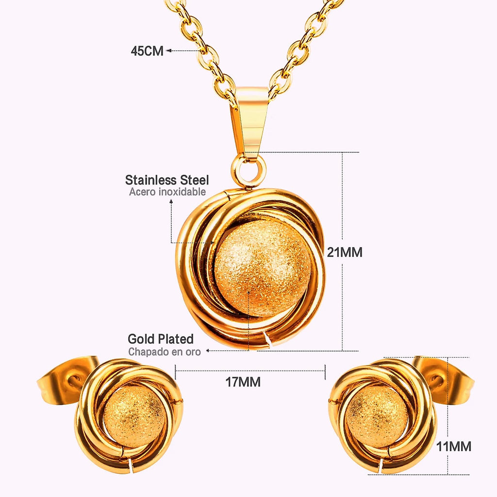 LUXUSTEEL Stainless Steel Round Ball Pendant Necklace Set