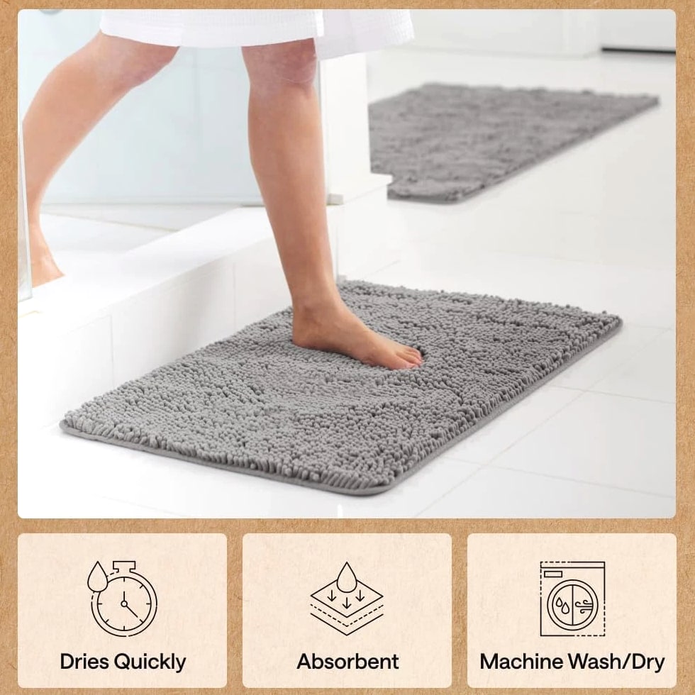 GORILLA GRIP Bath Rug Mat 30X20, Thick Soft Absorbent Chenille, Quick-Dry Microfiber