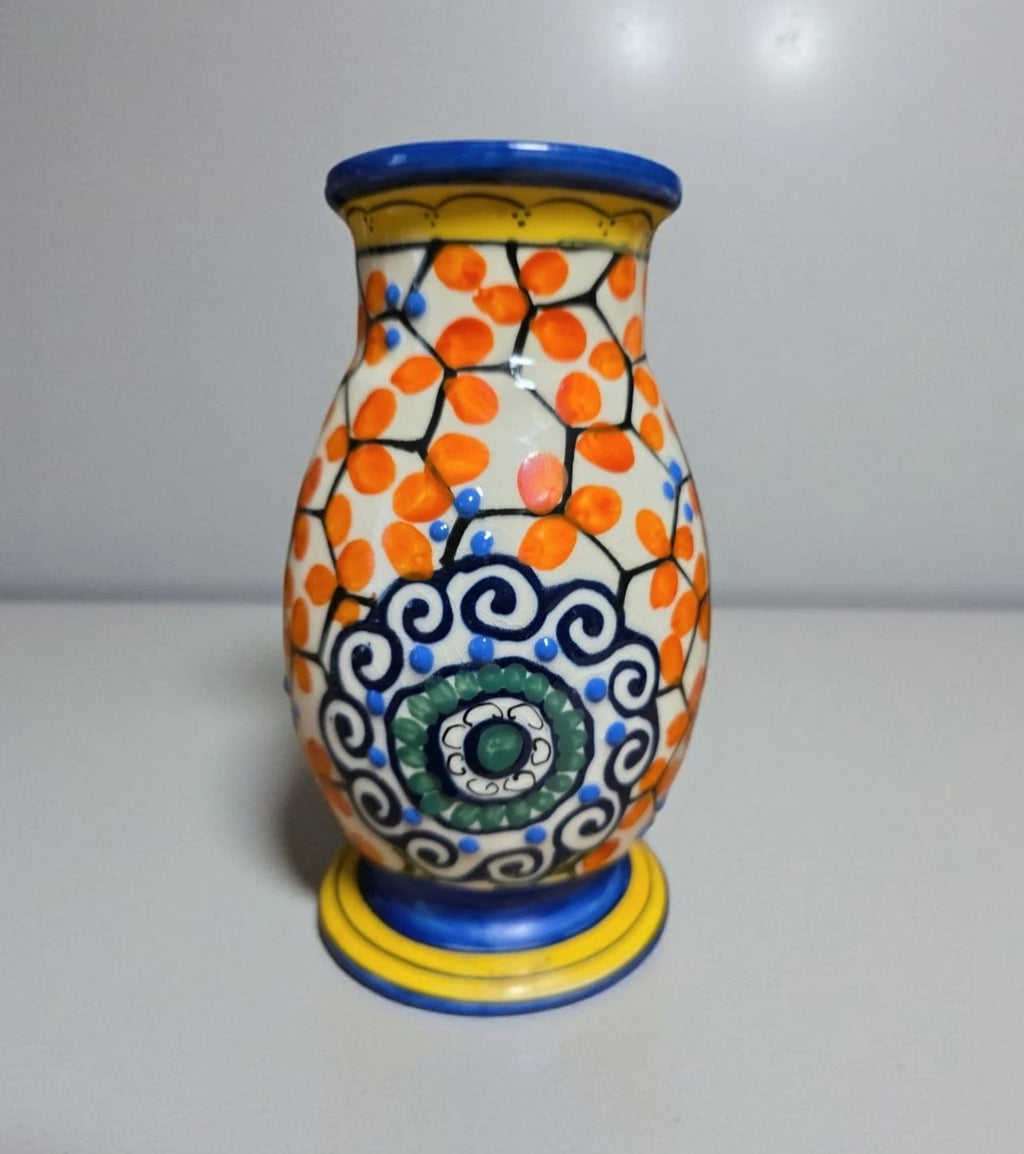VTG Art Deco Hand Painted Ceramic Vase Czechoslovakia Pottery And Glass Decor