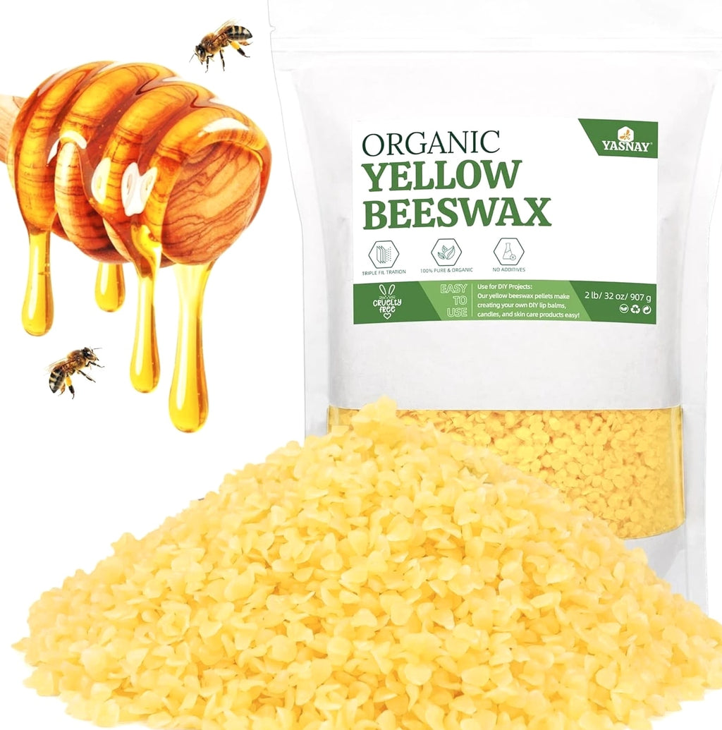 Beeswax Pellets for Candle Making 2 Lbs Yellow Bees Wax in Bulk for Crafting