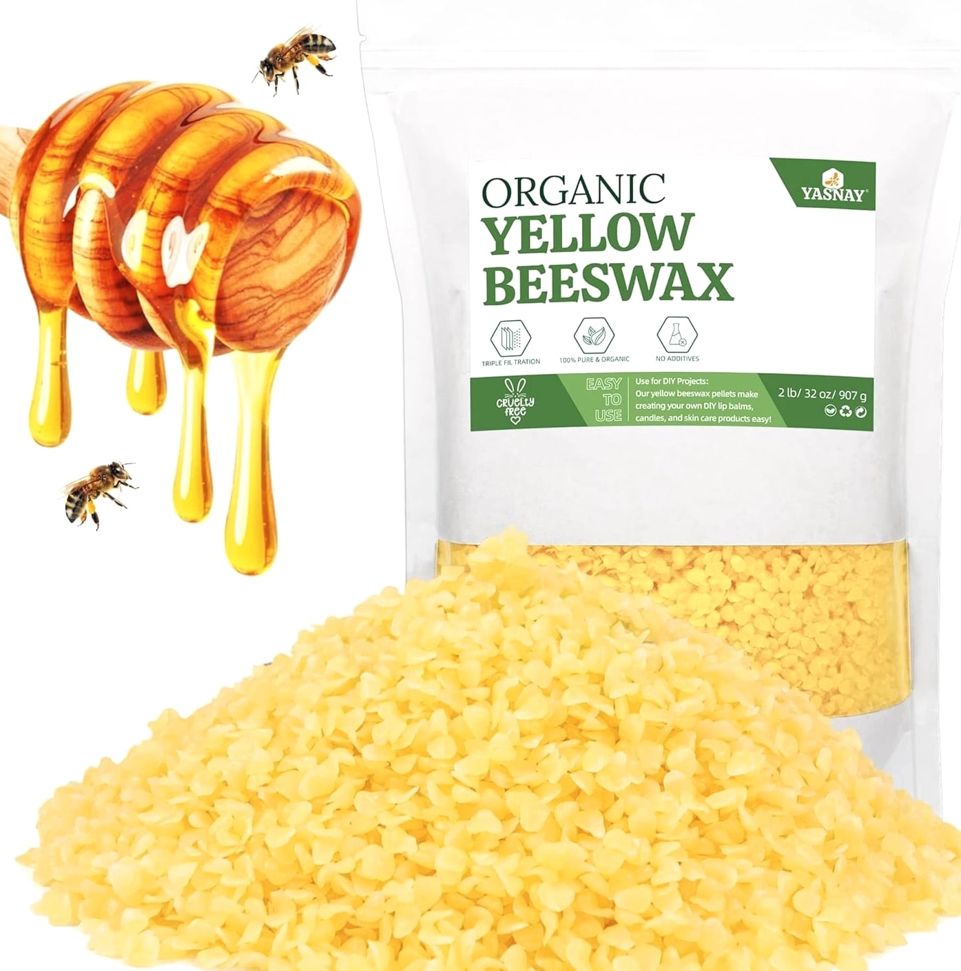 Beeswax Pellets for Candle Making 2 Lbs Yellow Bees Wax in Bulk for Crafting