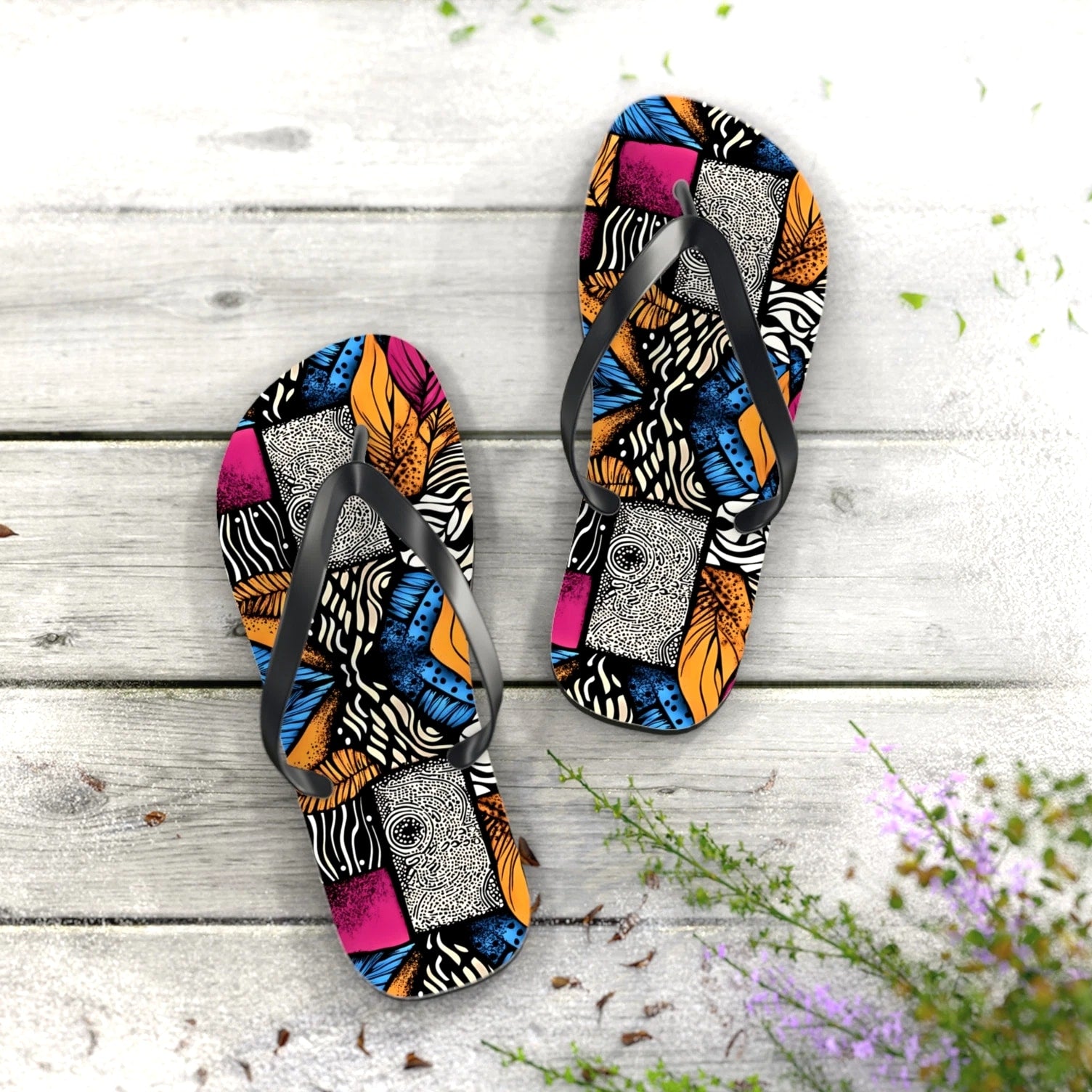 Floral and Feather Flip Flops | Summer Footwear Beach Sandals Poolside Comfort