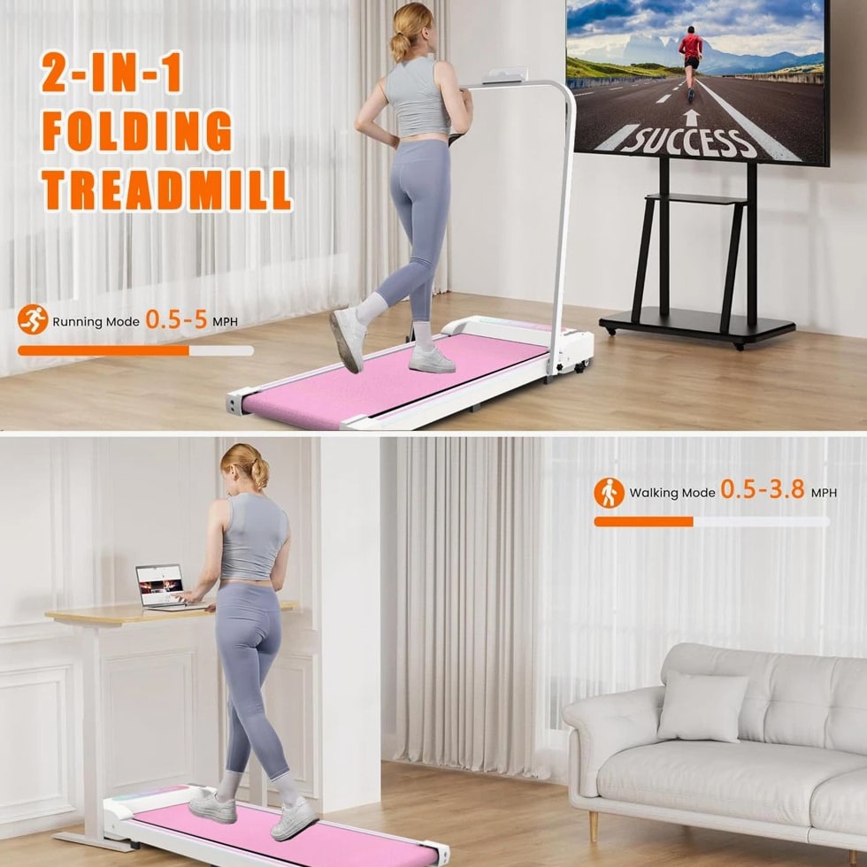 2 in 1 Under Desk Treadmill Portable Walking Pad Jogging Machine for Office