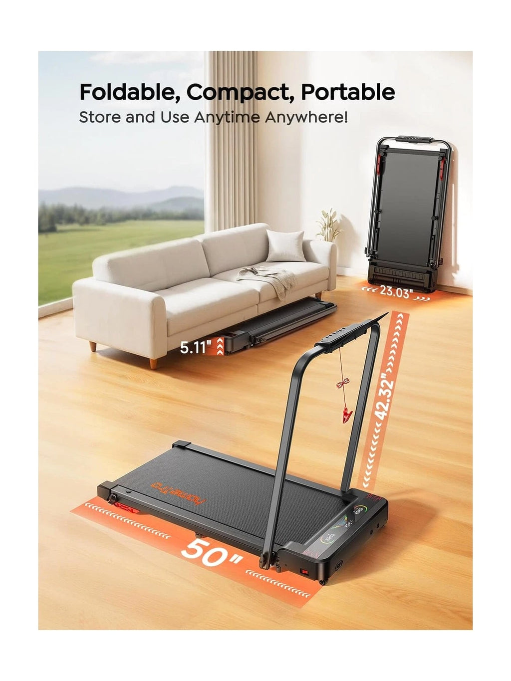Walking Pad Treadmill with 9% Incline, Dual LED Display, 4 in 1 Foldable Tre...