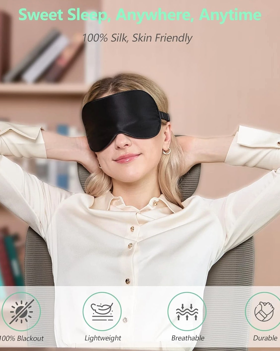 100% Real Mulberry Silk 2 Pack Sleep Mask, Natural Pure Silk Eye Masks with Adju