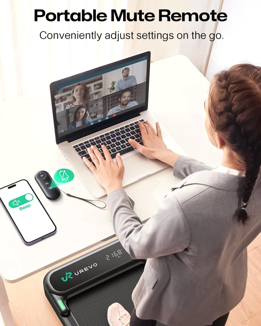 Strol 2E Smart 2-in-1 Folding Treadmill, Compact Walking Pad with Safety Handrails
