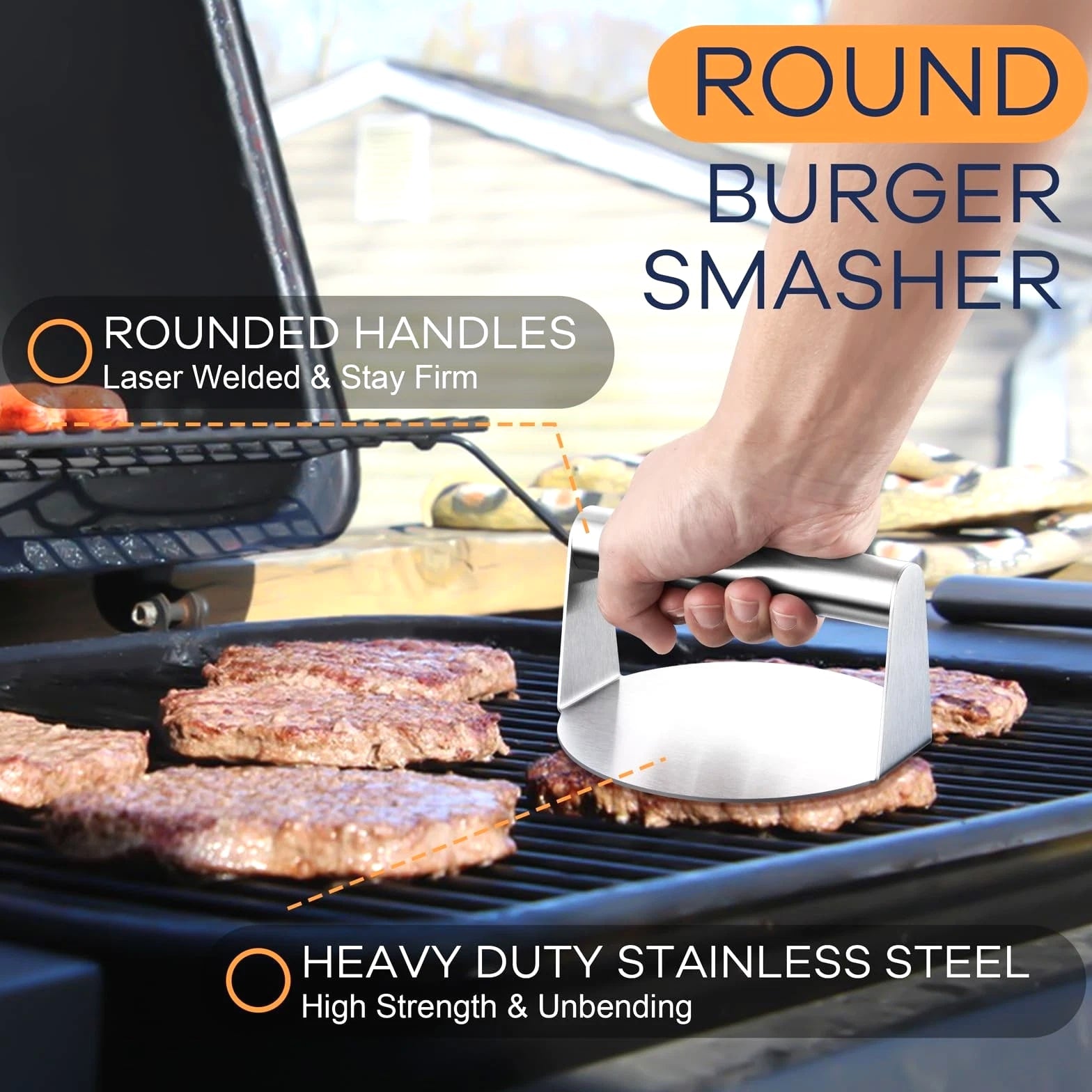 Smashed Burger Kit, Large Burger Spatula, 5½ inch Stainless Steel Burger Pres...