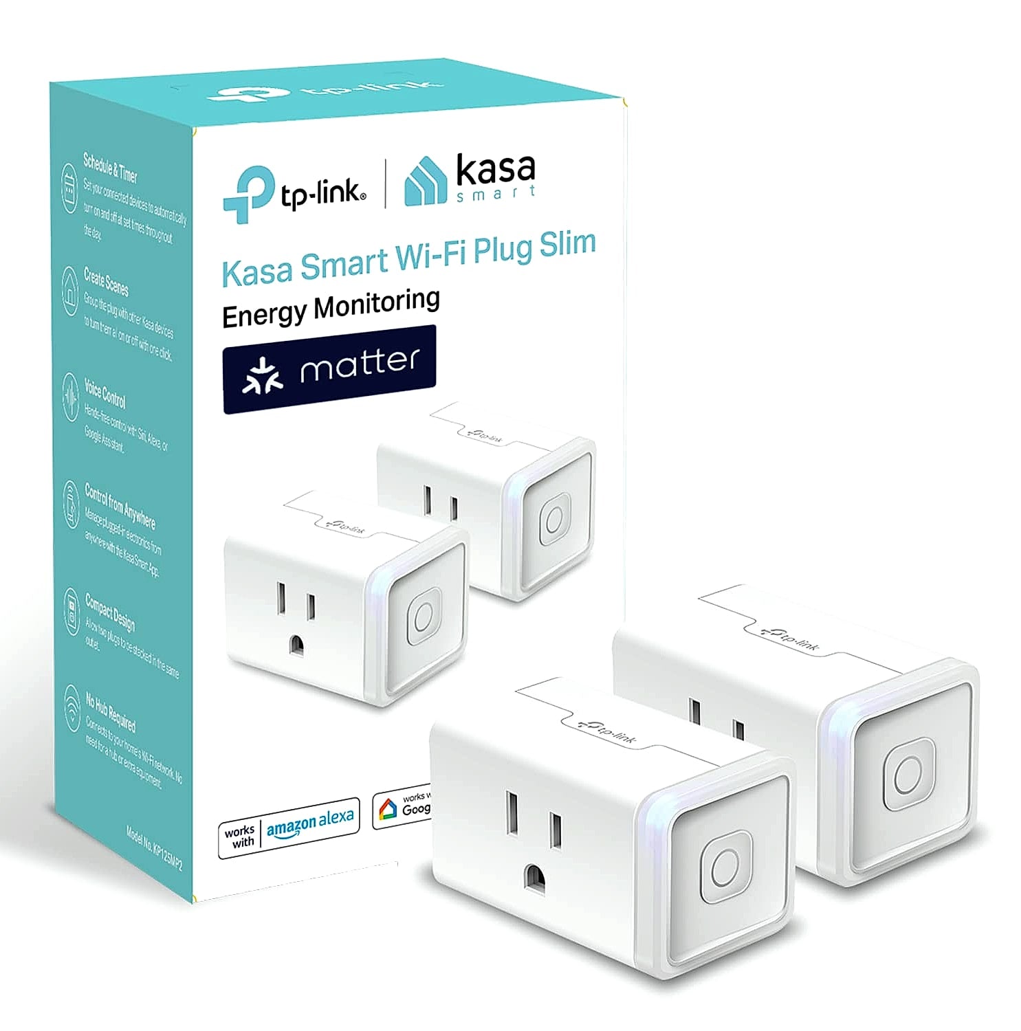 Kasa Smart Plug KP125M Matter Compatible Energy Monitor 2-Pack