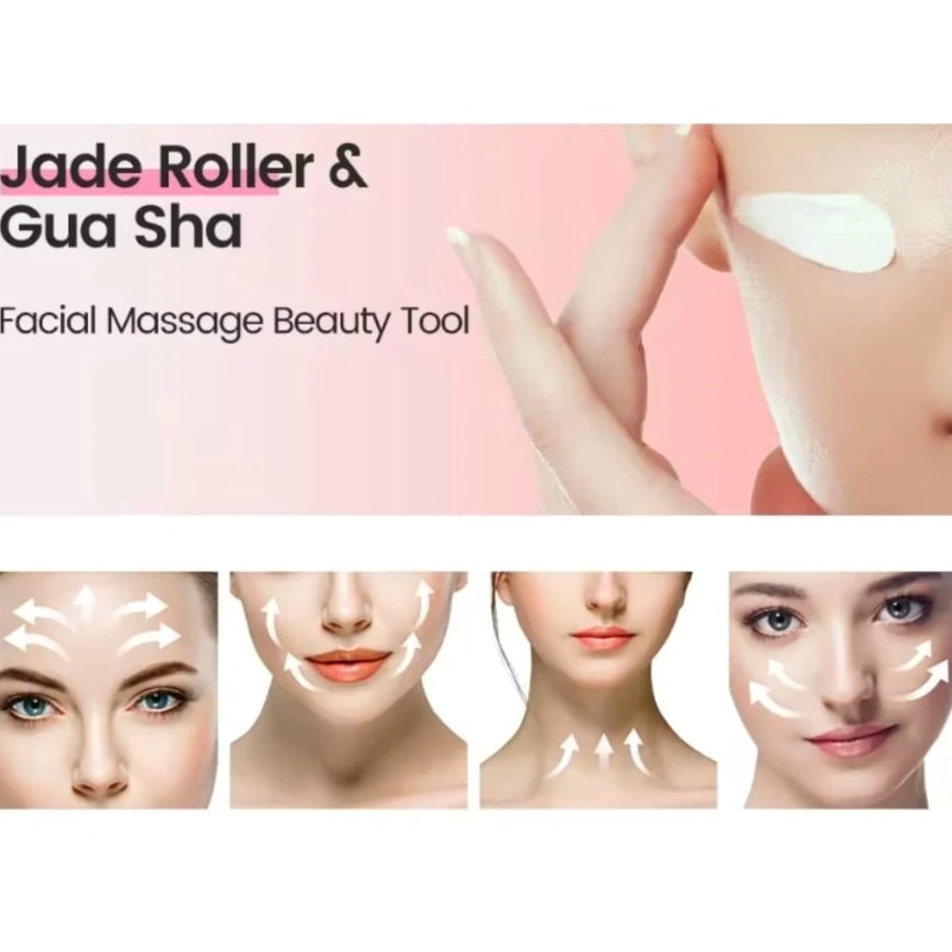 Gua Sha Board 2 Pc Massage Stone for Facial Body Skincare Roller Scraping Tool