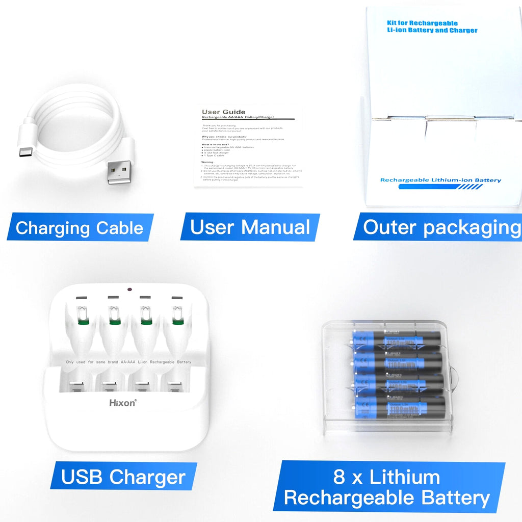 1100mWh Hixon AAA 1.5V Lithium Rechargeable Batteries &Charger High Quality LOT