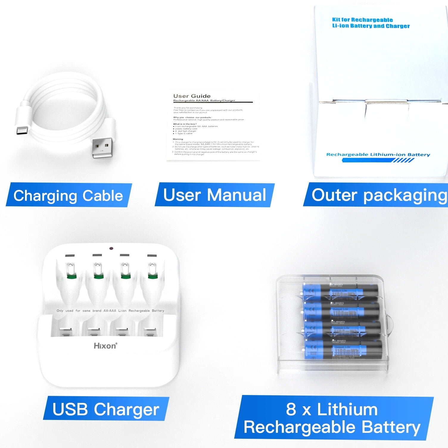 1100mWh Hixon AAA 1.5V Lithium Rechargeable Batteries &Charger High Quality LOT