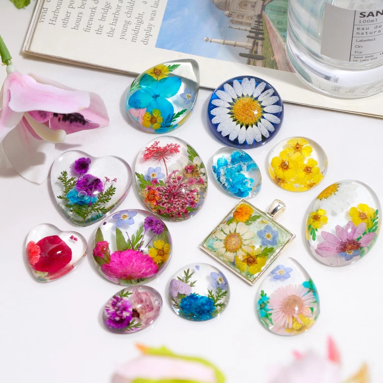 Cabochon Gems Resin Molds, 36 Cavities UV Resin Jewelry Making Kit with 16 PC...