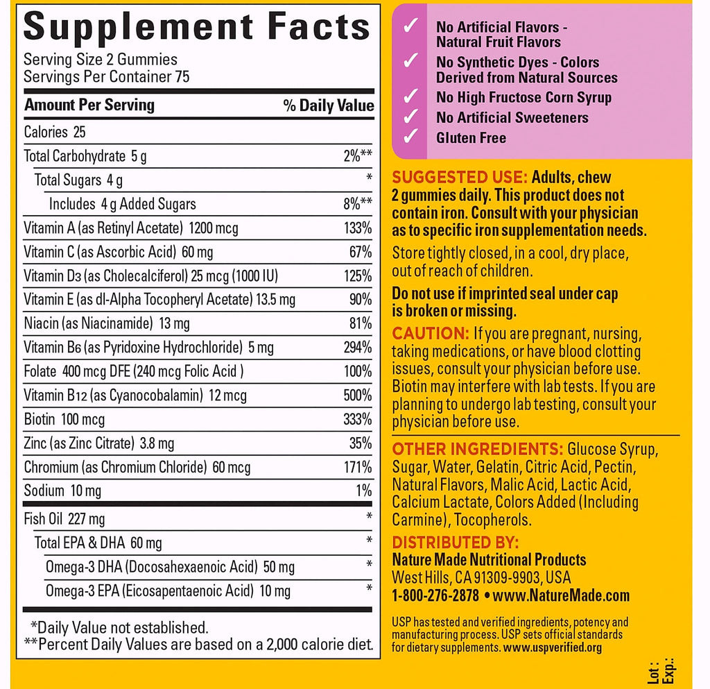 Nature Made Women's Multivitamin with Omega-3 Gummies, 150 Count