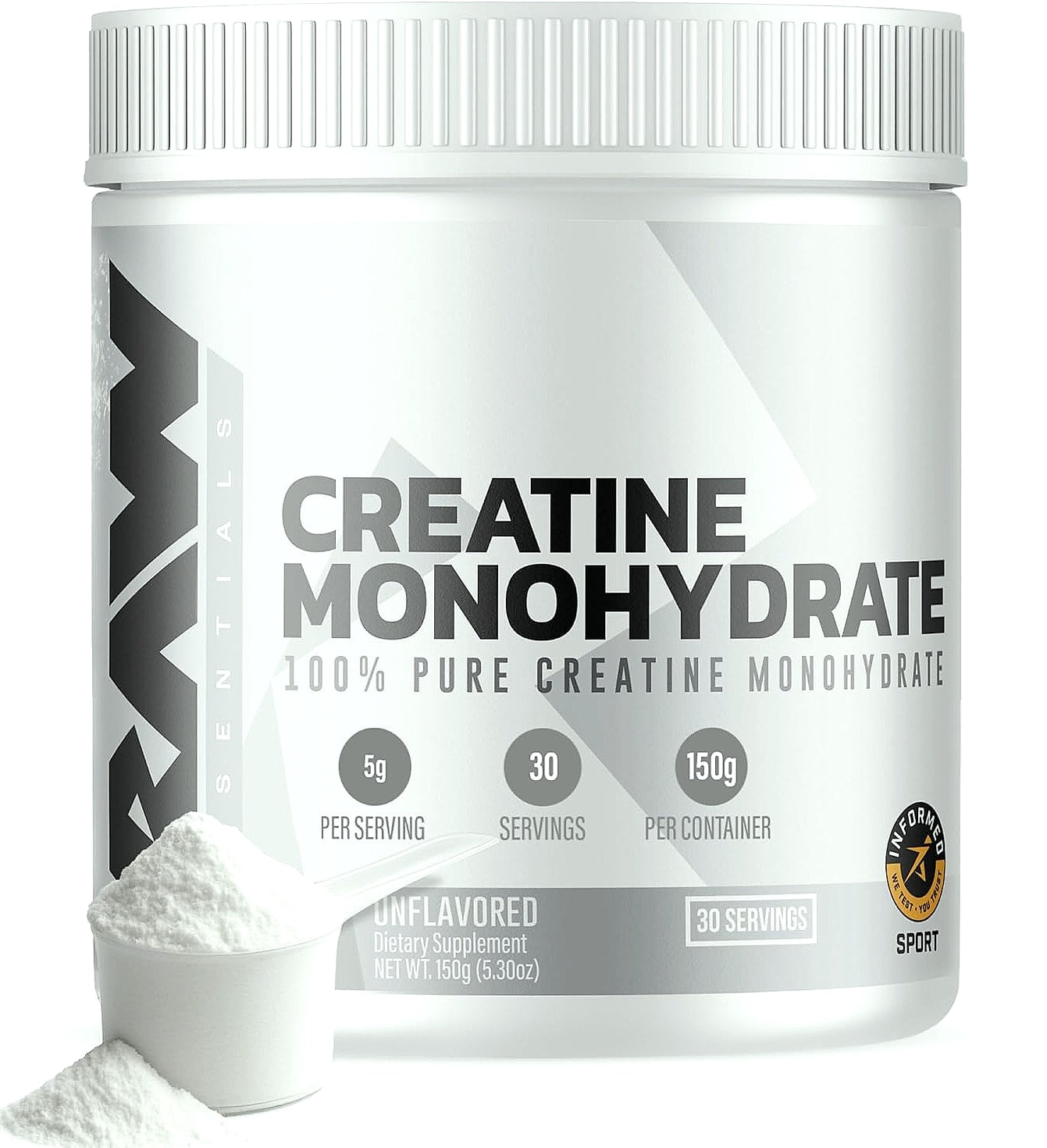 RAW Nutrition Creatine Monohydrate Powder, Unflavored 30 Servings