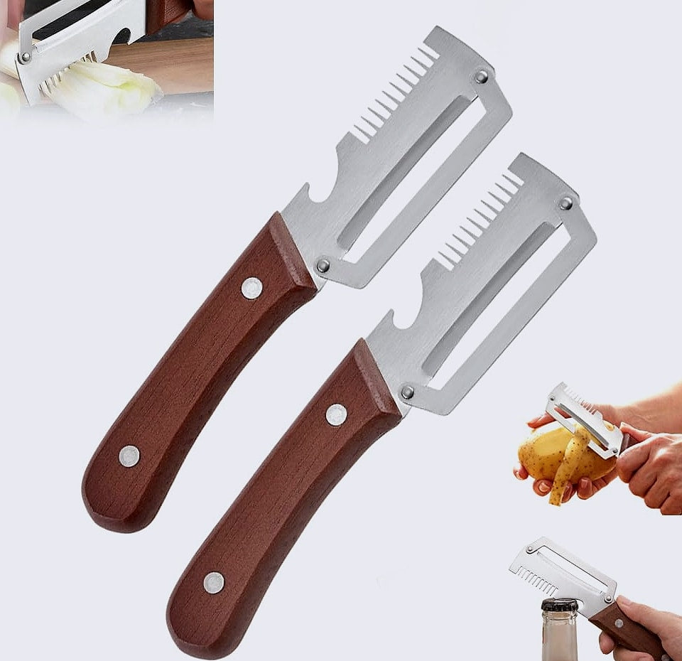 Vegetable Peeler with Wooden Handle and Bottle Opener