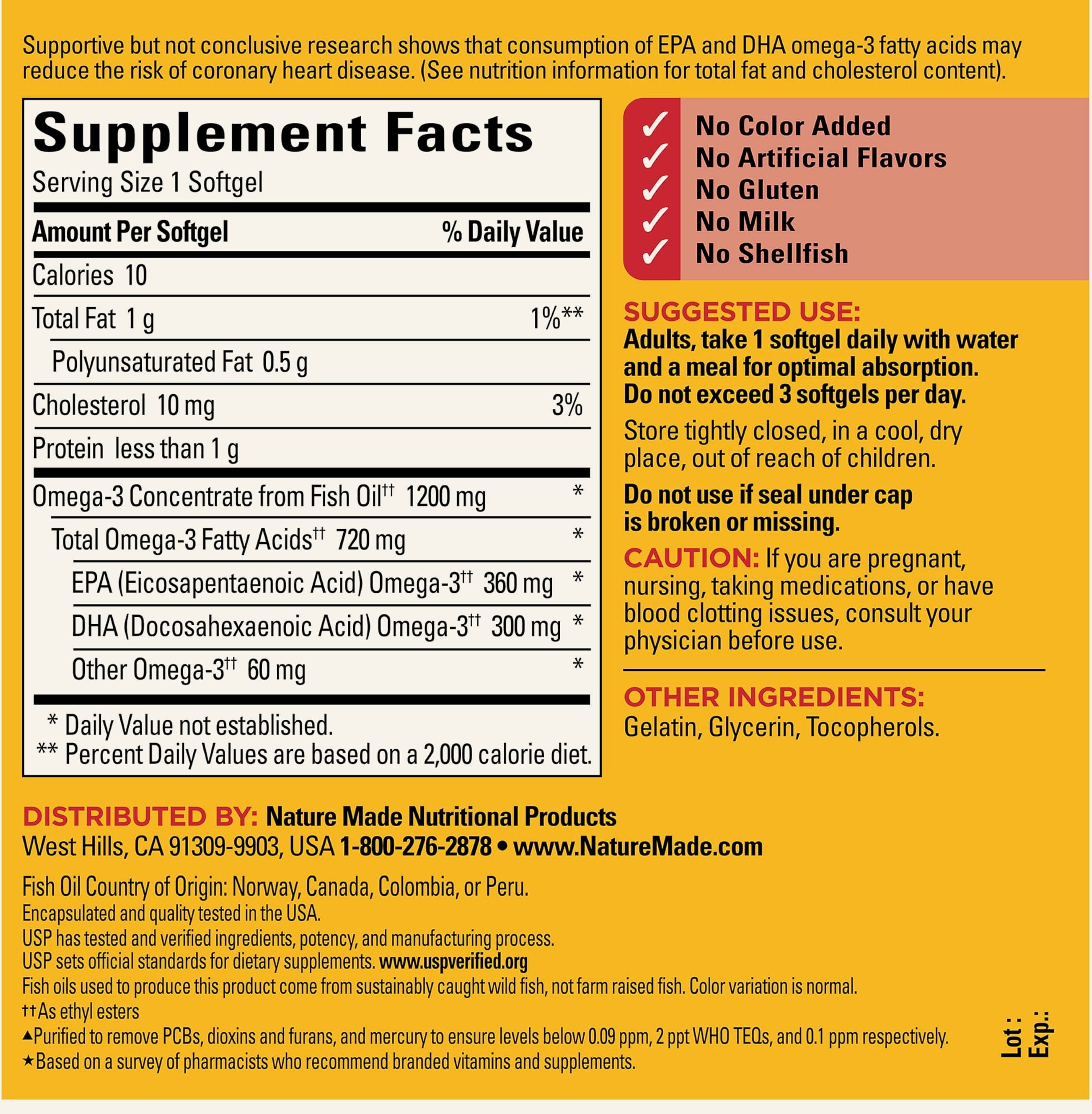 Nature Made Fish Oil Omega 3, 1200 mg Softgels, 100 Count