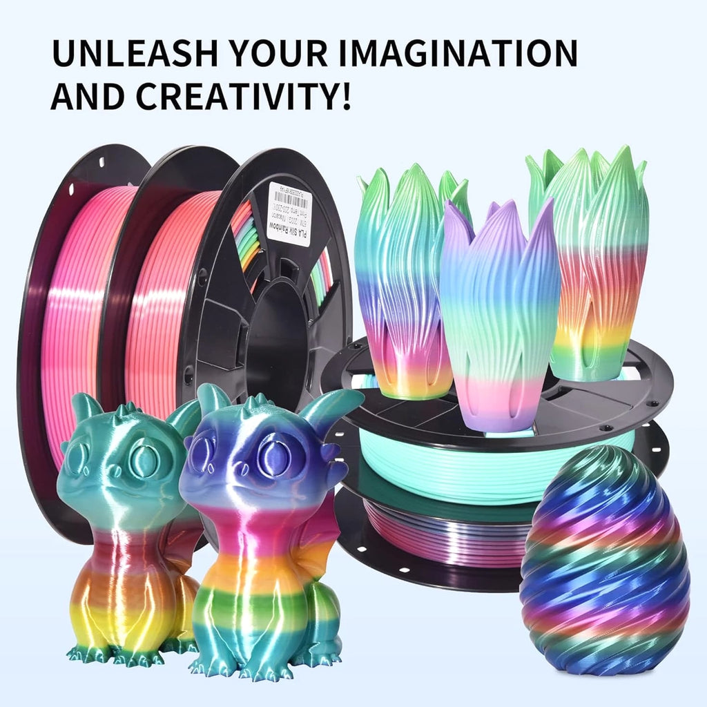 4-Pack Silk Matte Rainbow PLA Filament 1.75mm - Multicolor Fast Color Change 3D
