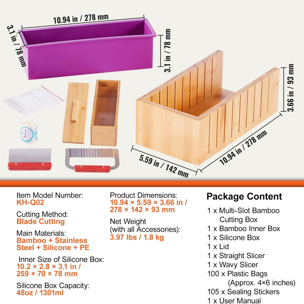 Soap Making Kit with Bamboo Cutting Box, Silicone Mold, Stainless Steel Cutters