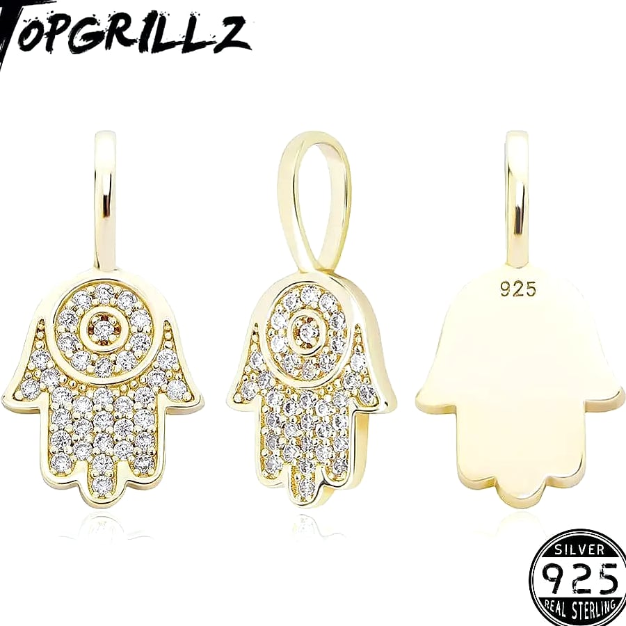 TOPGRILLZ 925 Sterling Silver Hand Pendant Cubic Zirconia