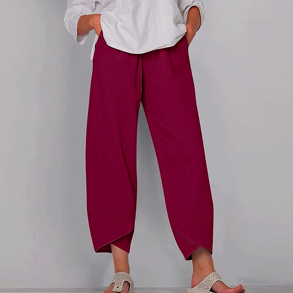 Women Cotton Linen Harem Pants Vintage Printed Wide Leg Trousers Casual Solid Pockets Harajuku High Waist Baggy Pants Joggers