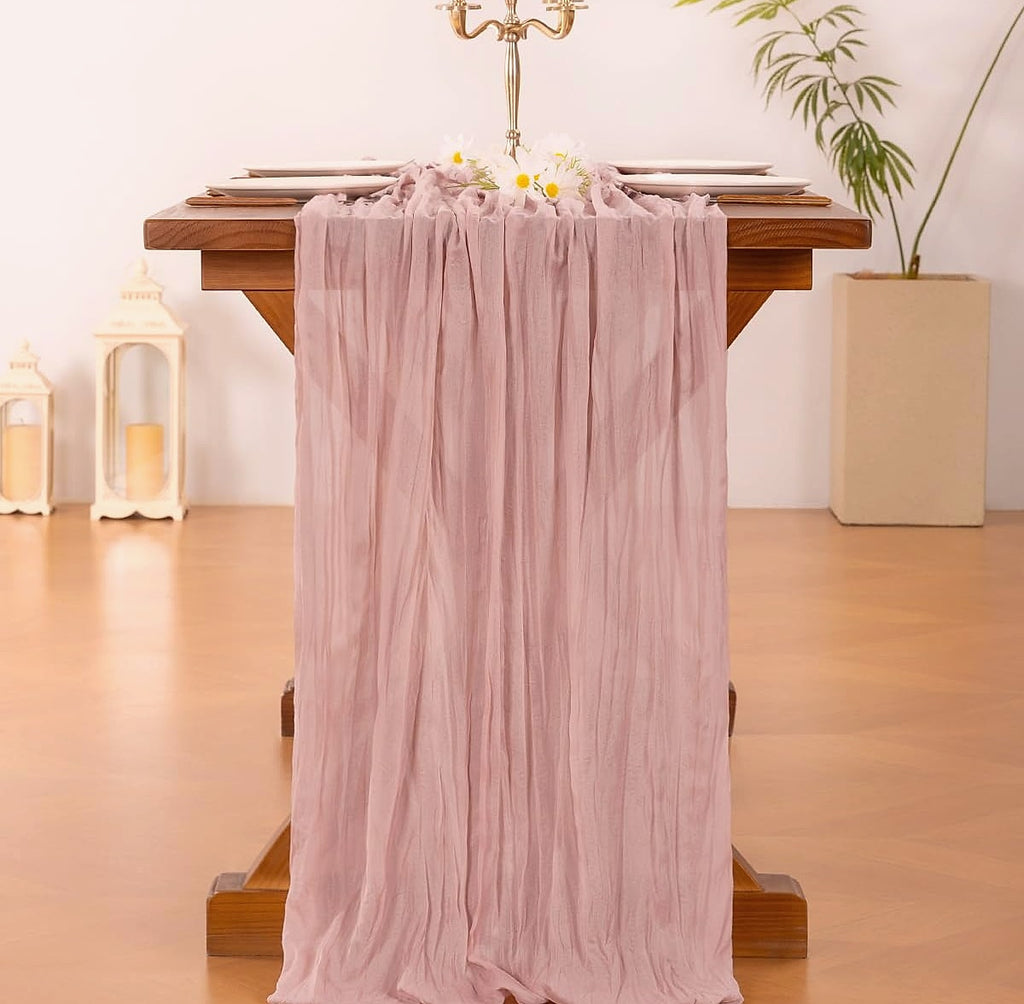 Socomi Pink Cheesecloth Table Runner 120 inch Farmhouse