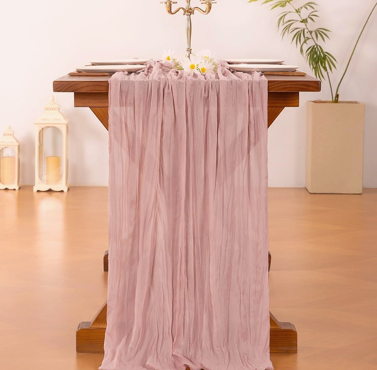 Socomi Pink Cheesecloth Table Runner 120 inch Farmhouse