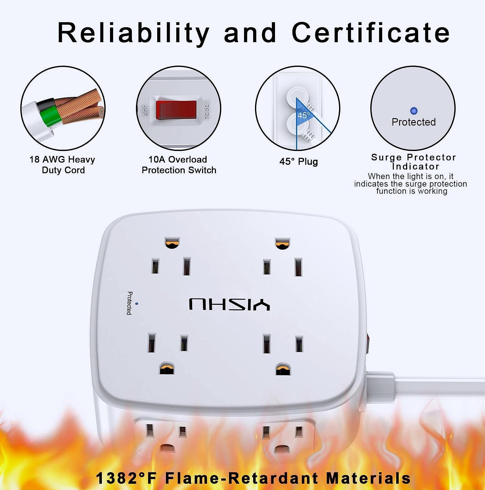 YISHU 6 Ft Surge Protector Power Strip, 8 Outlets 4 USB