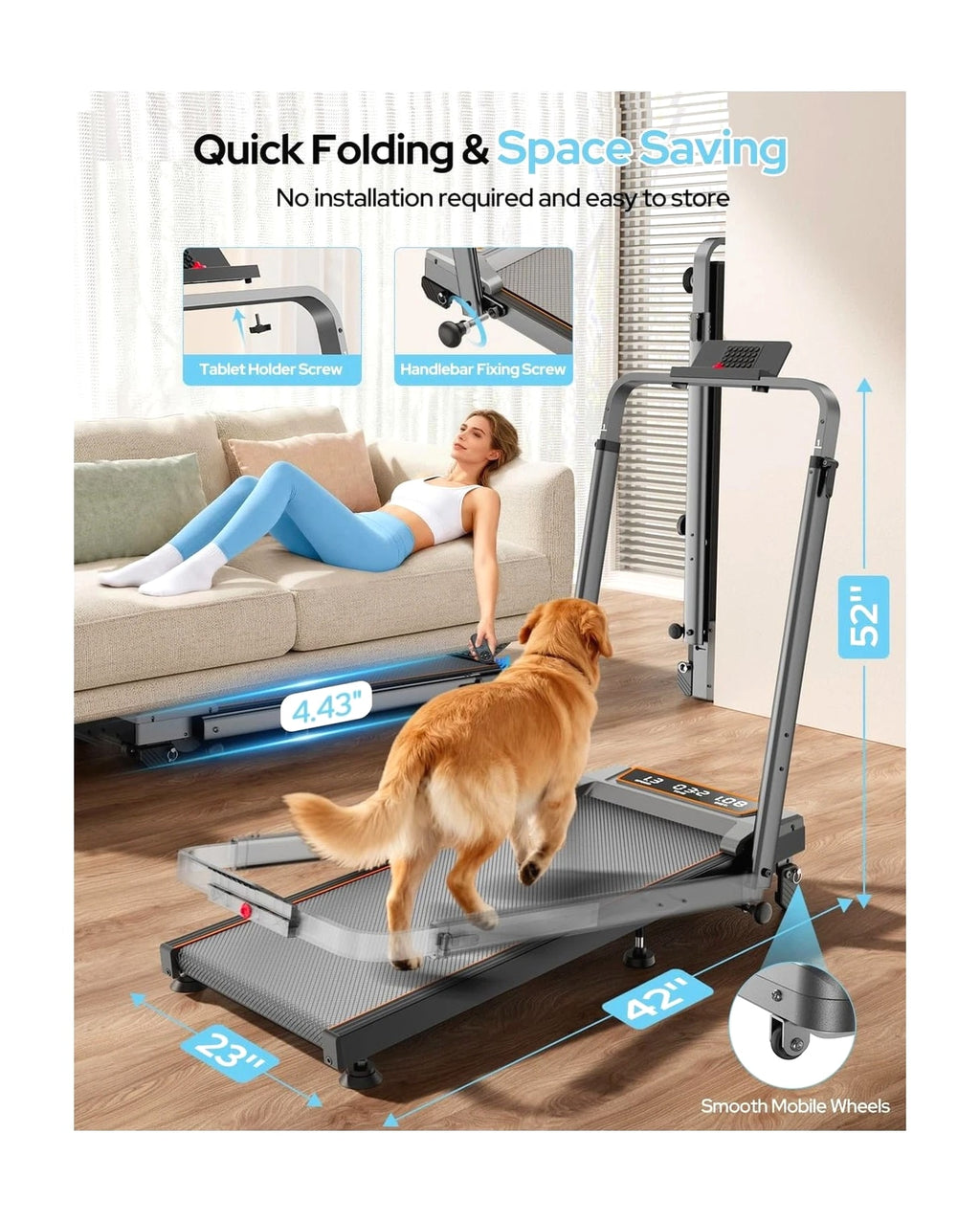 Treadmill Walking Pad with 12% Incline, Handle Bar Height Adjustable, One-cl...