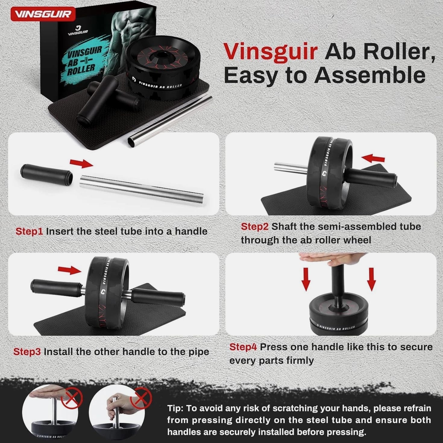 VINSGUIR Ab Roller Wheel, Abs & Core Workout Equipment for Home Gym with Knee Pa