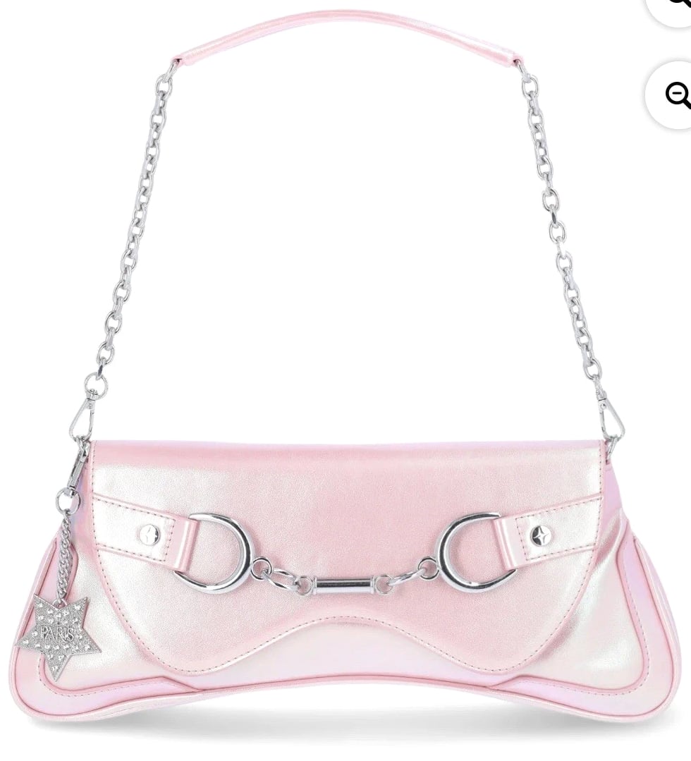 Paris Hilton Womens Rider Large Shoulder Baguette Bag Pink Purse Shiny Metallic