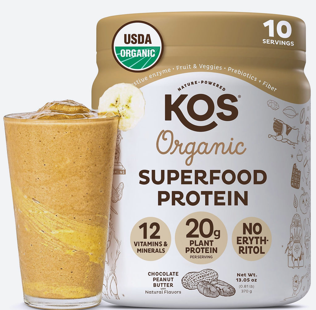 KOS Plant Based Vanilla Protein Powder, Organic Vegan