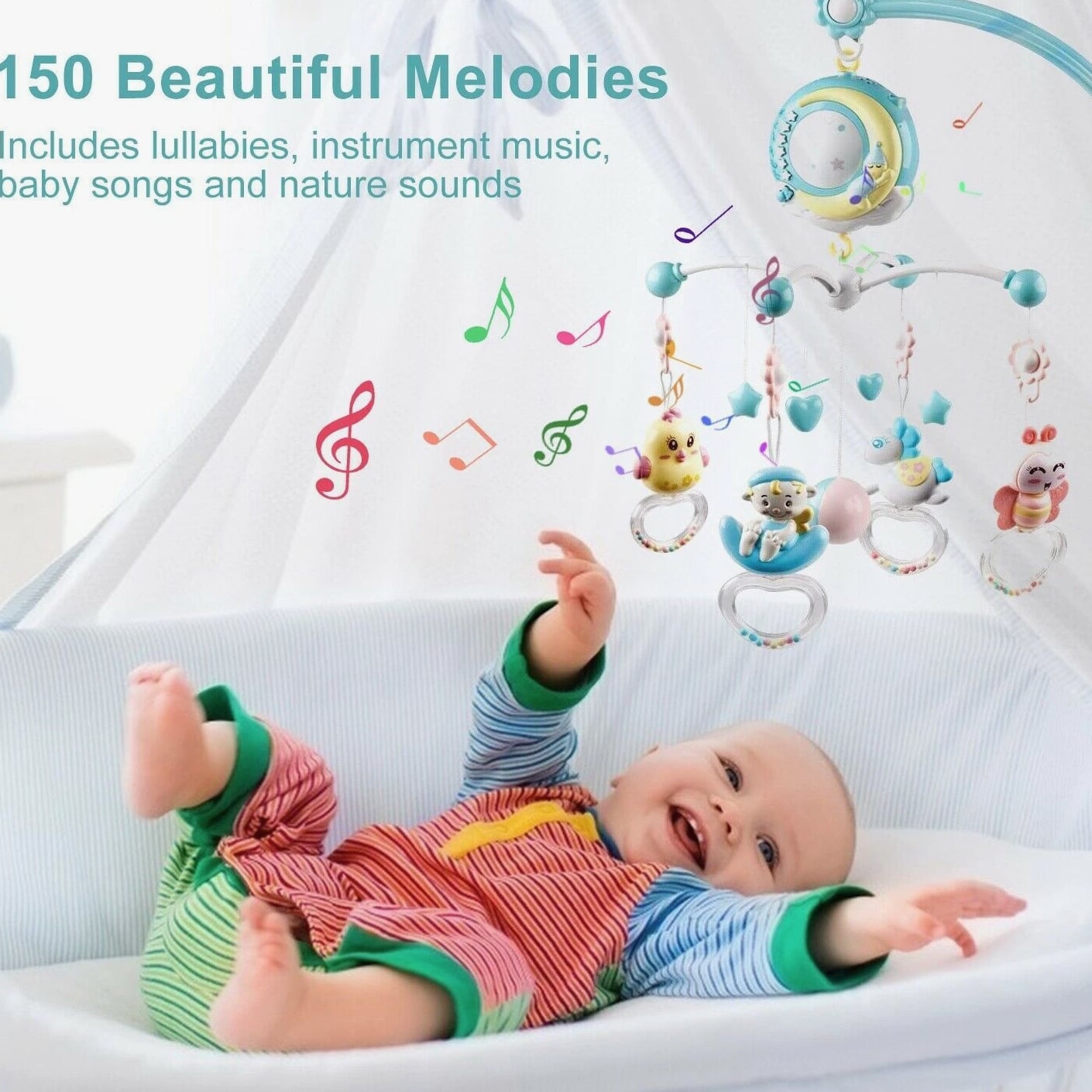 Mobile Baby Rattle Toy Cot Musical Light Bed Bell Kid Hanging Crib Nursery Gift