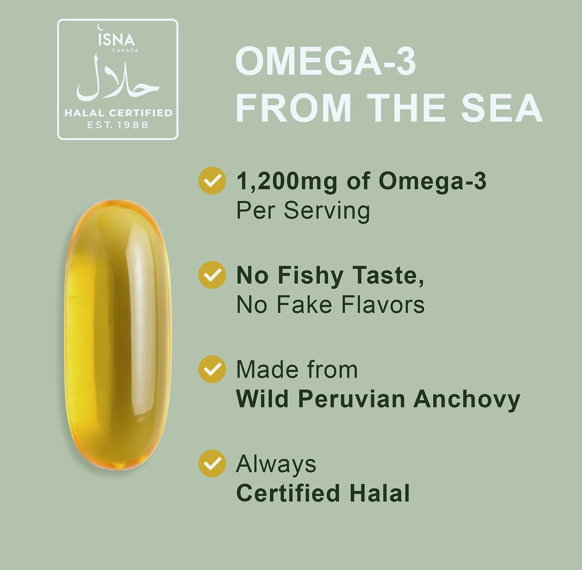 Noor Vitamins Halal Fish Oil Omega 3 Supplement, 800mg EPA
