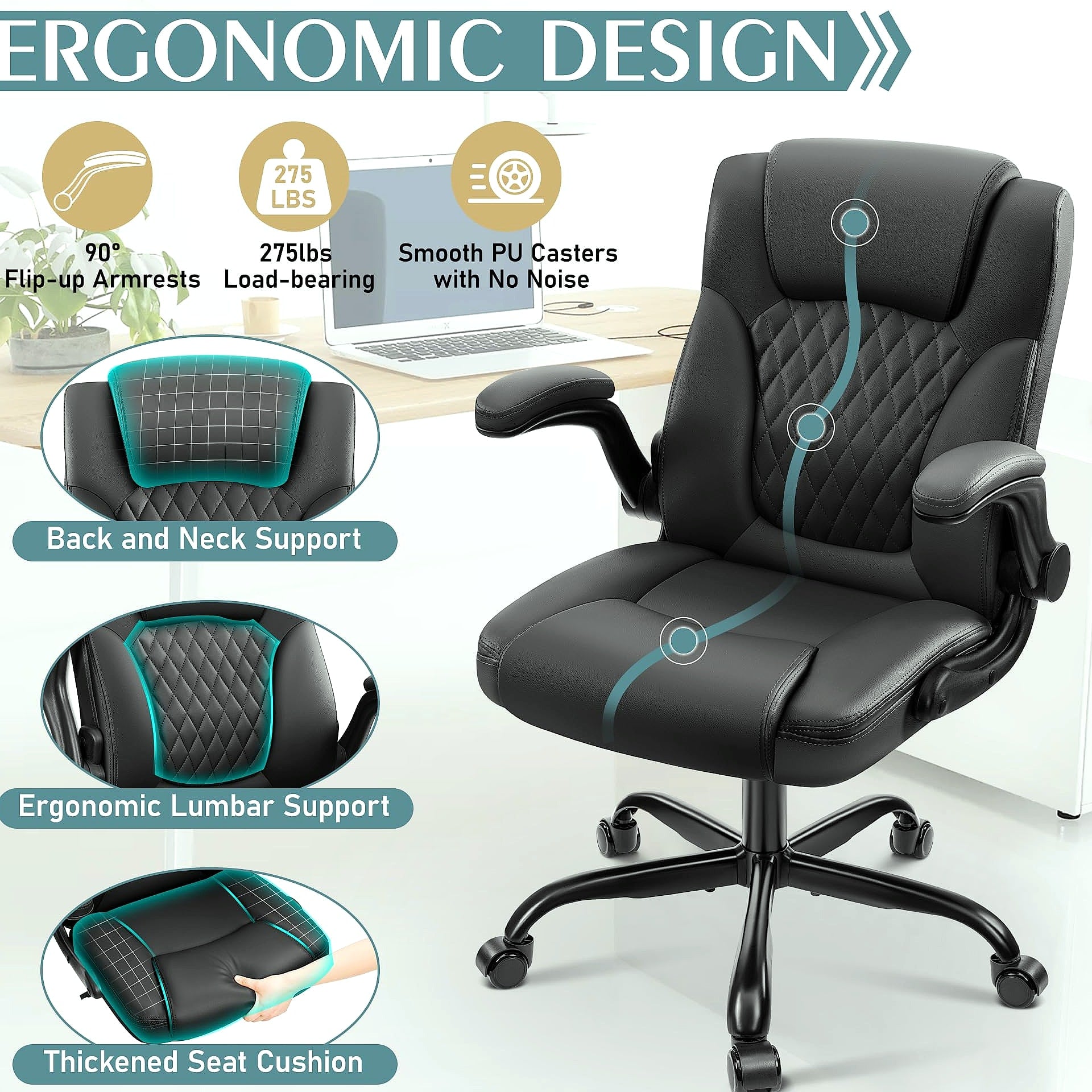 Brick Attic PU Leather Office Chair Ergonomic Desk Seat