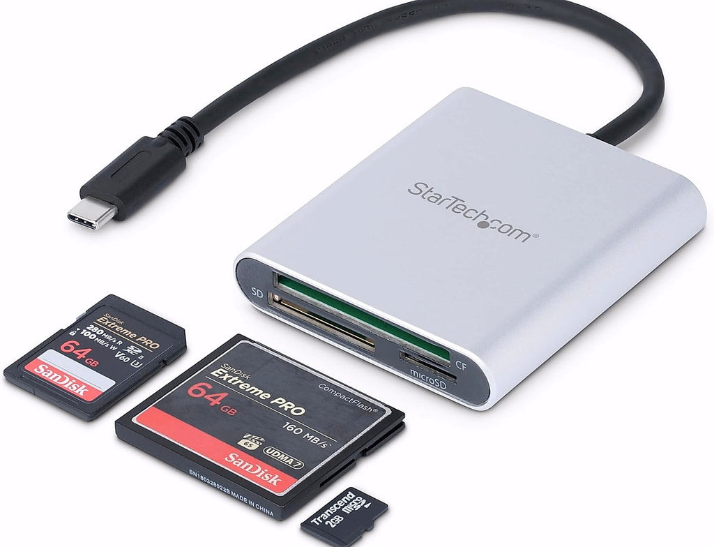 StarTech.com USB 3.0 Flash Memory Multi-Card Reader/Writer with USB-C - SD microSD and CompactFlash Card Reader w/ Integrated USB-C Cable (FCREADU3C)